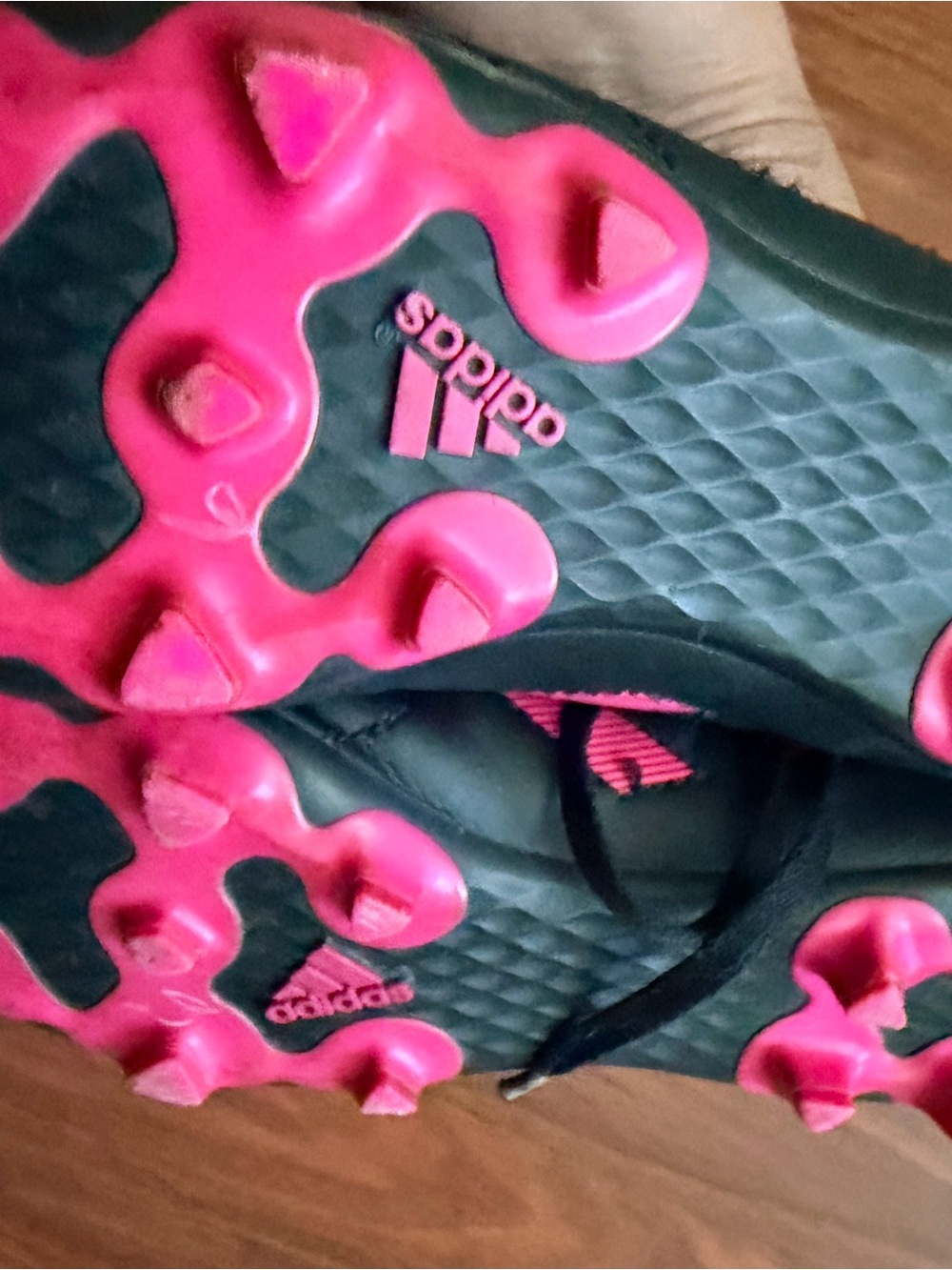 adidas Kids Black and Pink Stripe Cleats - Picture 2 of 3